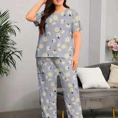 Floral Print Short Sleeve Top & Pants Pajama Set