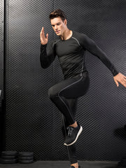 Men's Solid 2-Piece Sportswear Set Long Sleeve T-Shirt & Legging Gym Fitness