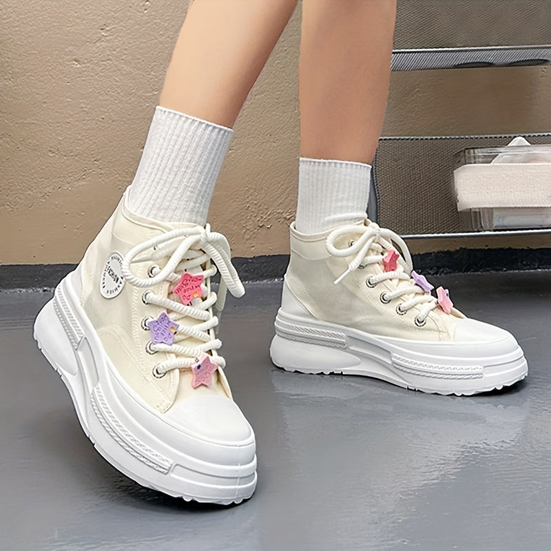 Women's Star Decor High Top Sneakers Lace Up Platform Skate Shoes