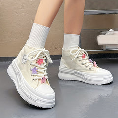 Women's Star Decor High Top Sneakers Lace Up Platform Skate Shoes
