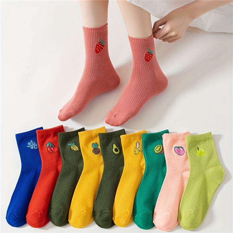 Cute Fruit Print Socks, Comfortable & Breathable Women's Stockings