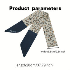 2pcs Beige & Green Skinny Scarf Long Ribbon Neckerchief Twilly Scarf