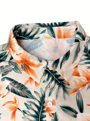 Tropical Leaf & Flower Print Men's Hawaiian Shirt
