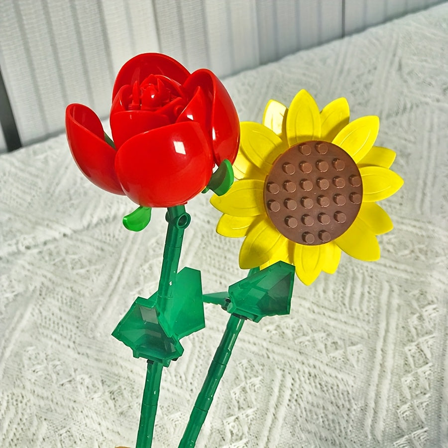 DIY Flower Bouquet Set with Colorful Plastic Flowers and Green Stems