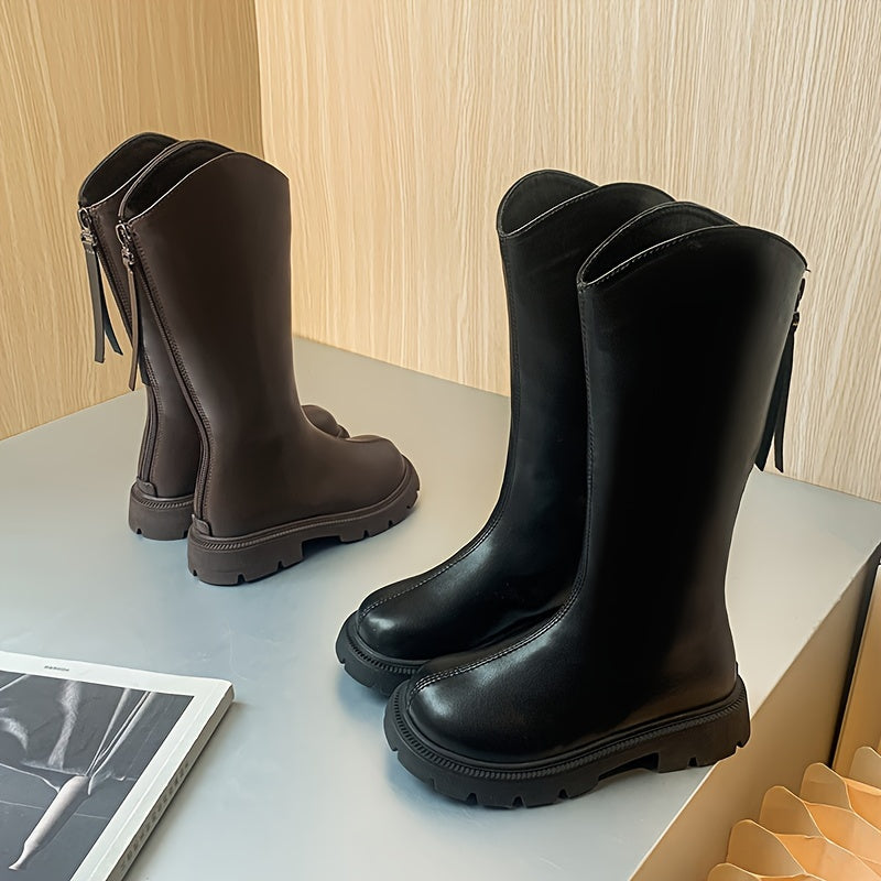 Casual Solid Zipper Boots for Girls Wear Resistant Non-Slip Boots