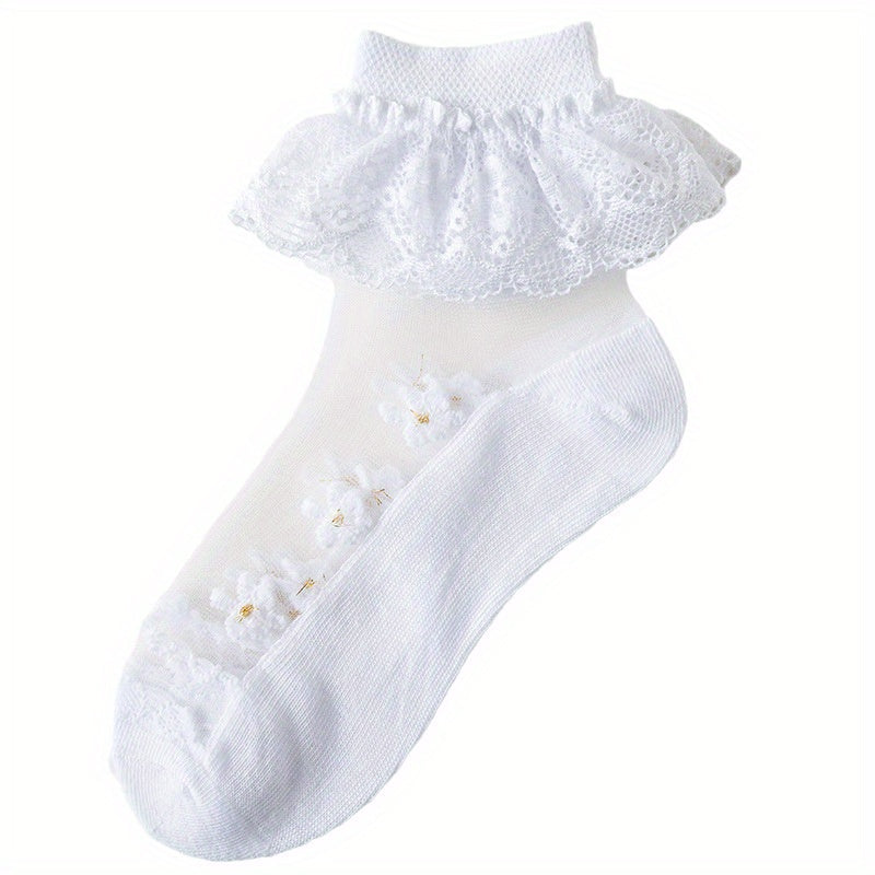 2 Pairs Girls Kids Ice Silk Lace Ruffled Princess Socks