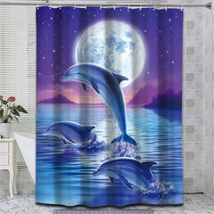 Dolphin Under The Moon Shower Curtain Waterproof Bathroom Decor