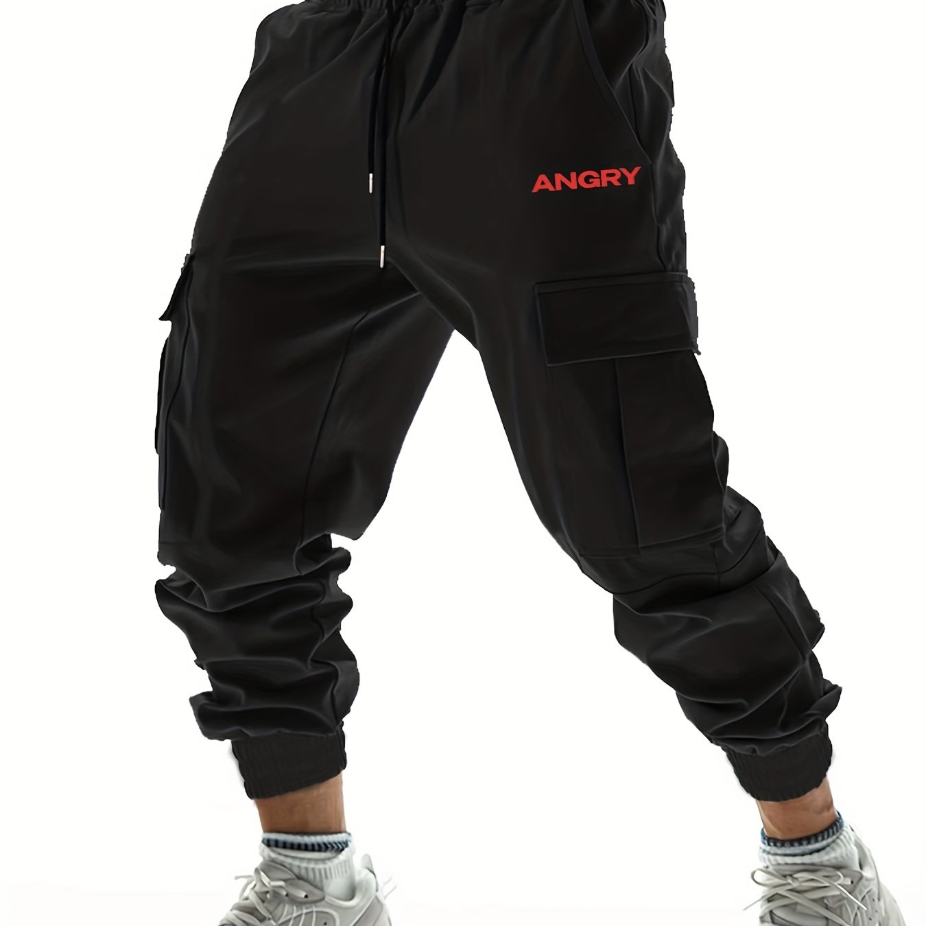 Angry Letter Casual Cargo Pants with Drawstring