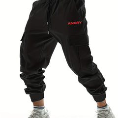 Angry Letter Casual Cargo Pants with Drawstring