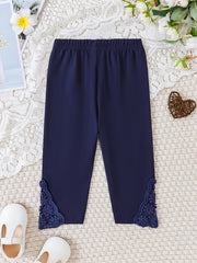 Girls Stretch Soft Leggings Lace Patchwork Elastic Waist Cropped Pants