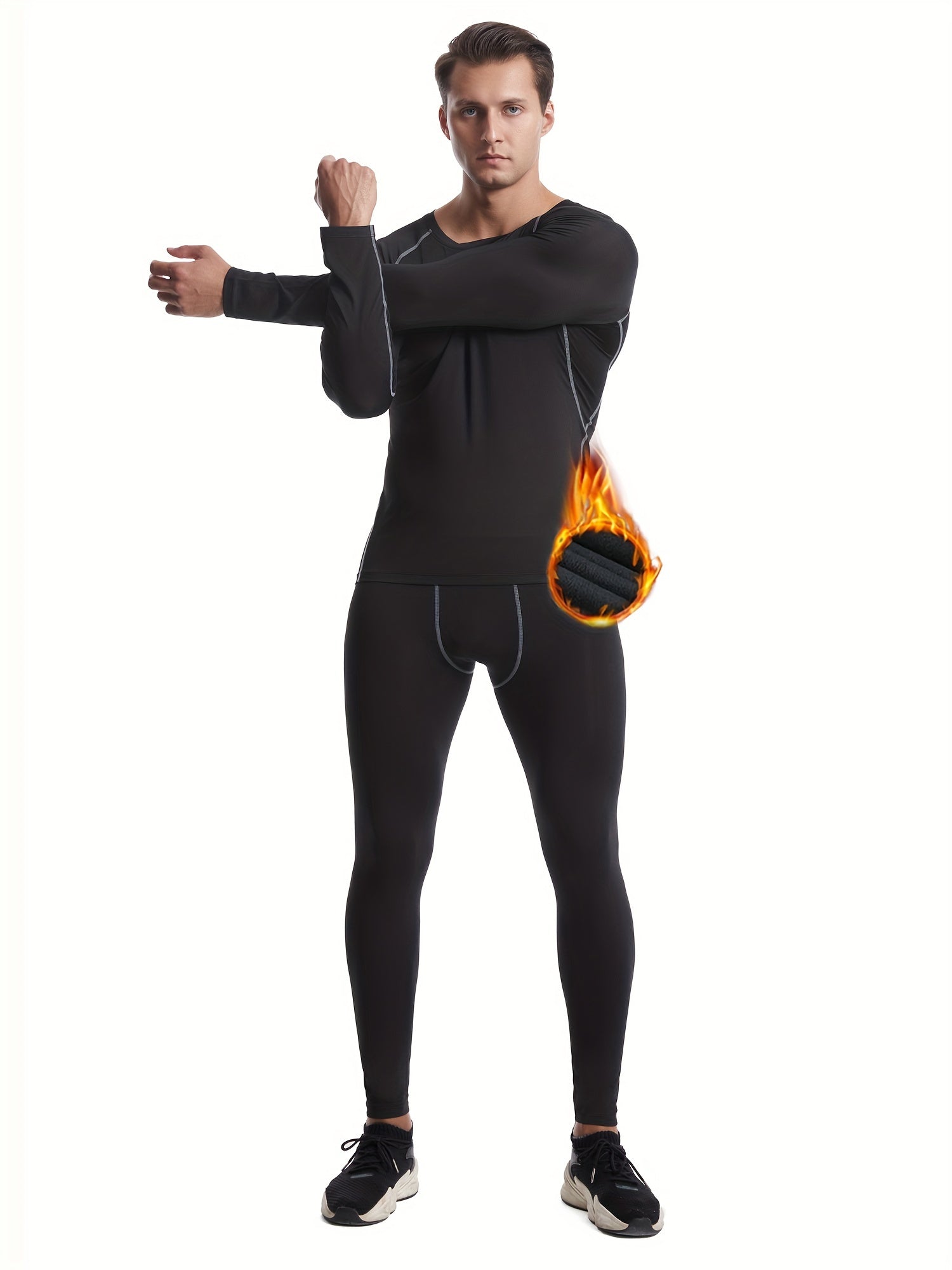 Men's Thermal Underwear Set: Quick Dry Fleece Compression Shirt & Legging
