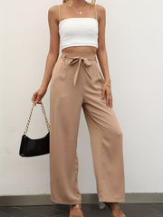 Solid Belted Wide Leg Pants for Women