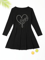 QUEEN Print Crown Graphic Long Sleeve Dress Girls Comfy Dress