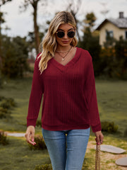 Casual Sweater Women's Solid V Neck Jumper