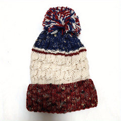 Striped Plaid Knitted Hat Plus Velvet Thickened Warm Wool Hat