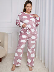 Loungewear Set Women's Plus Claud Pattern Flannel Top & Pants