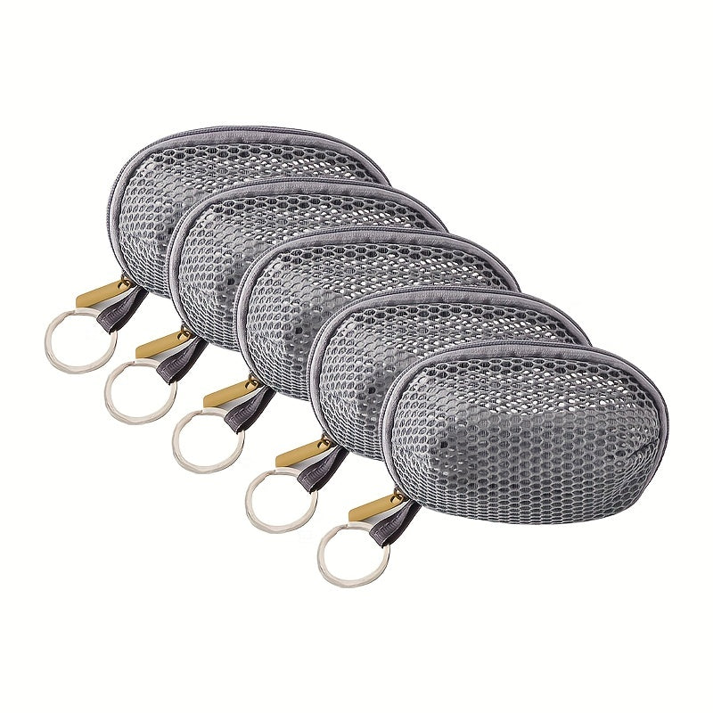 5Pcs Mesh Makeup Sponge Holder Small Zipper Makeup Pouch Bags With Keychain