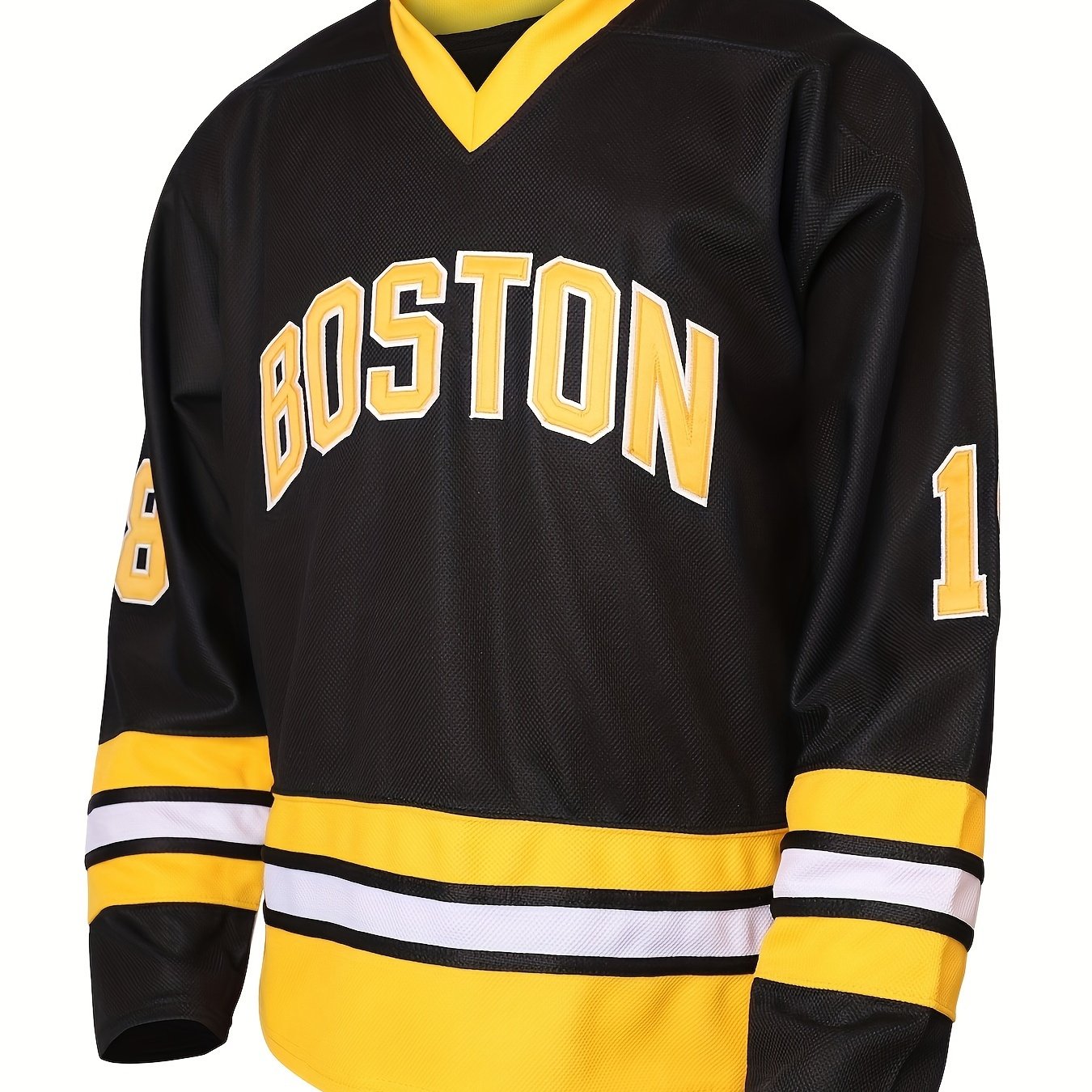 Men's V neck Hockey Jersey BOSTON 18 Retro Classic Stitched Sweatshirt