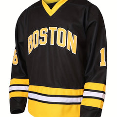 Men's V neck Hockey Jersey BOSTON 18 Retro Classic Stitched Sweatshirt