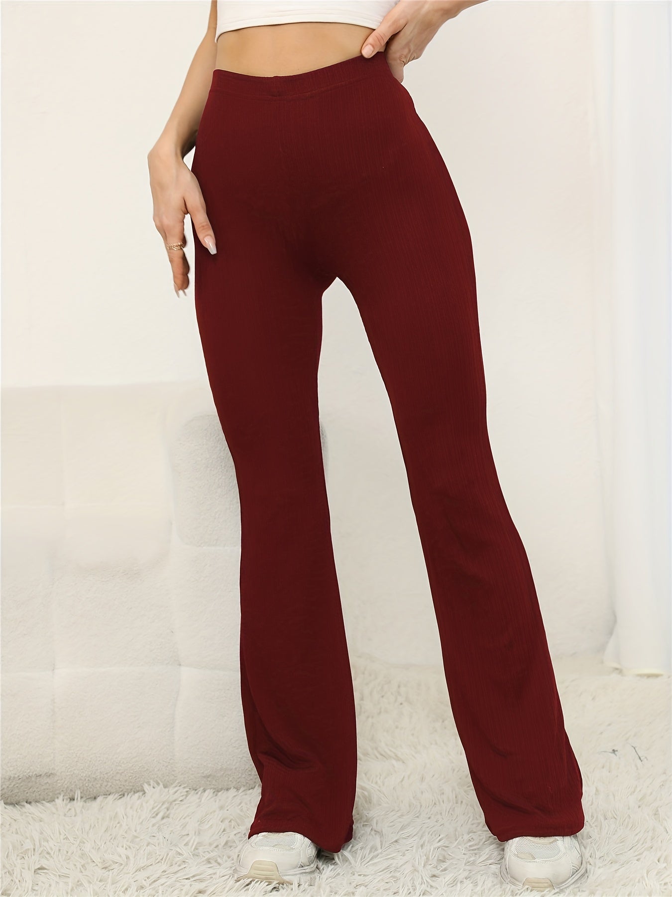High Waist Ribbed Yoga Bootleg Pants Solid Fitness Workout Flare Leggings