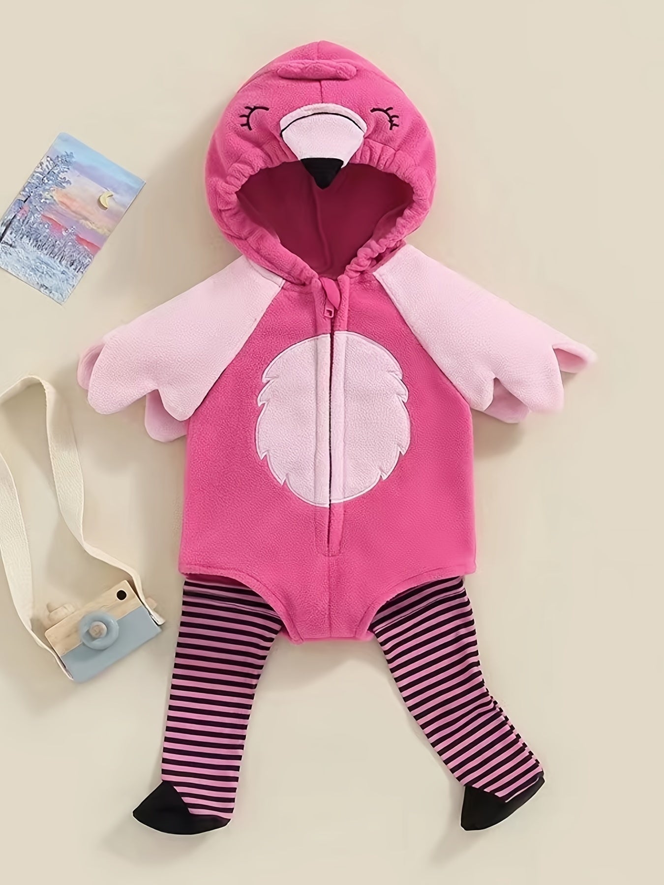 Flamingo Shape Hooded Jumpsuit & Socks Set