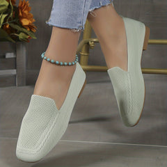 Women's Knitted Flat Shoes Comfy Square Toe Slip On Casual Walking Flats