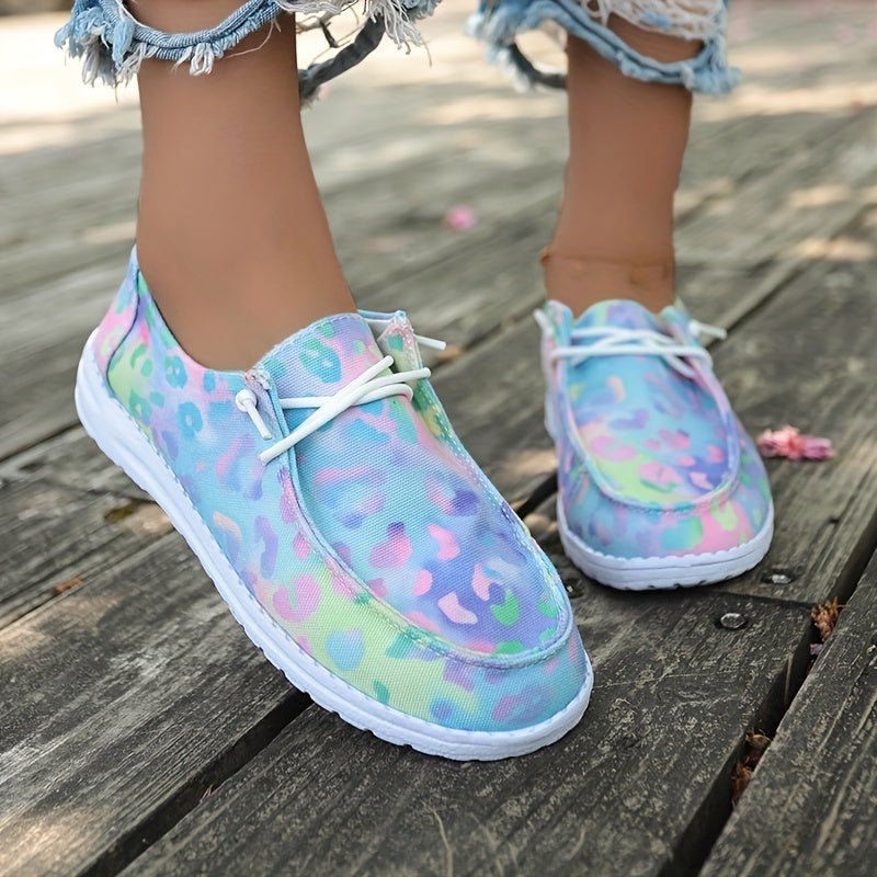 Leopard Print Boat Shoes Lace Slip On Flat Outdoor Casual Sneakers