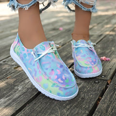 Leopard Print Boat Shoes Lace Slip On Flat Outdoor Casual Sneakers