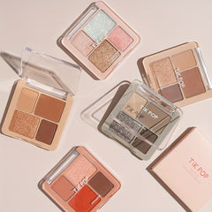 4 Color Geometric Eyeshadow Palette, High Pigmented, Pearly Finish