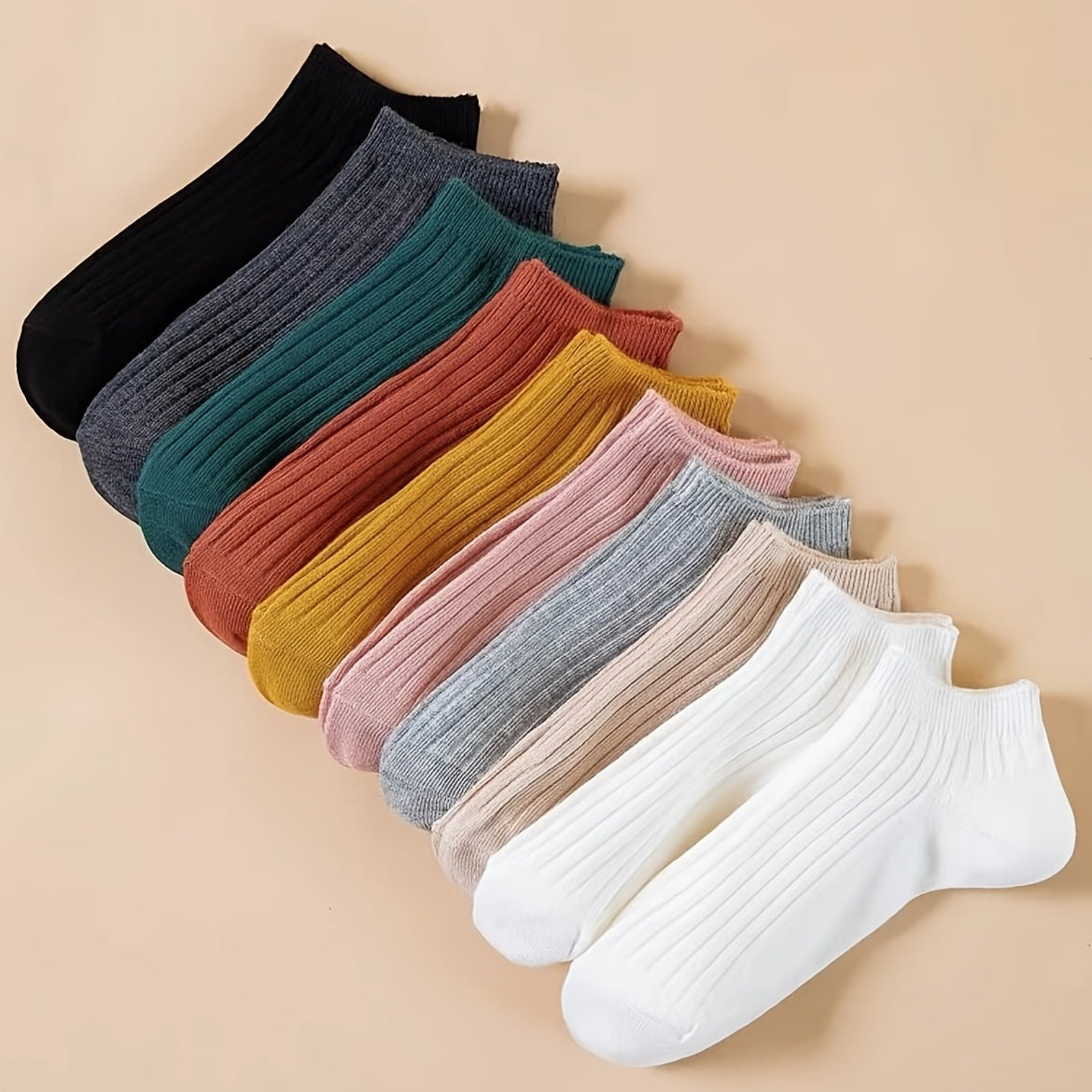 10 Pairs Ribbed Short Socks Soft Low Cut Ankle Socks Women's Stockings