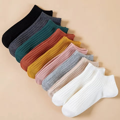 10 Pairs Ribbed Short Socks Soft Low Cut Ankle Socks Women's Stockings