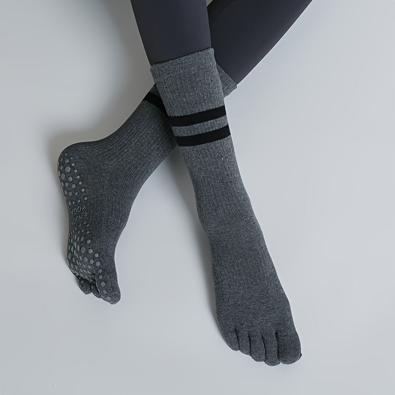 5 Toe Split Mid Calf Grip Socks Non slip Yoga Pilates Ballet Socks Women's
