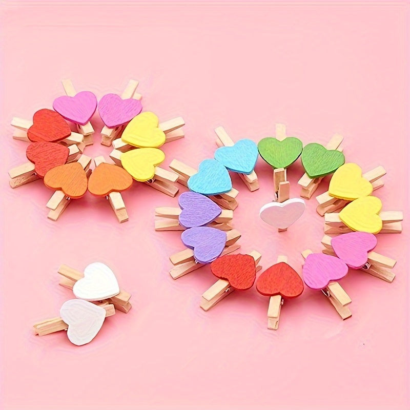50pcs Heart Wooden Clips Wedding Craft Pegs Party Supplies