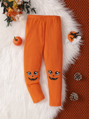 Girls Halloween Ghost Print Legging Pants, Ankle Length