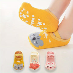 3 Pairs Cartoon Animal Knit Floor Socks for Toddler Baby Boys/Girls