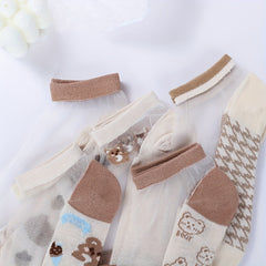10 Pairs Girls Bear Cartoon Ankle Socks Thin Breathable Stockings