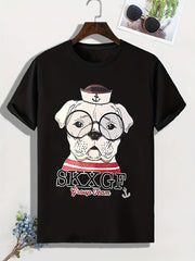 Men's Cartoon Dog Print T shirt Casual Slightly Stretch Crew Neck Tee