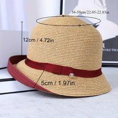 Solid Straw Sun Bucket Hat for Women