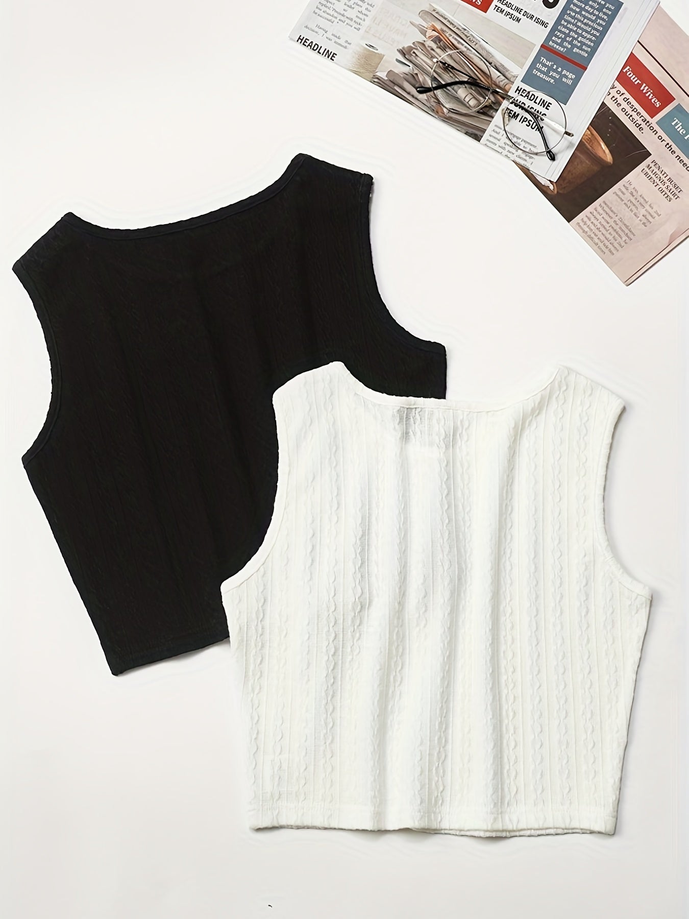 Textured 2pcs Tank Top Sleeveless Summer Women's Clothing