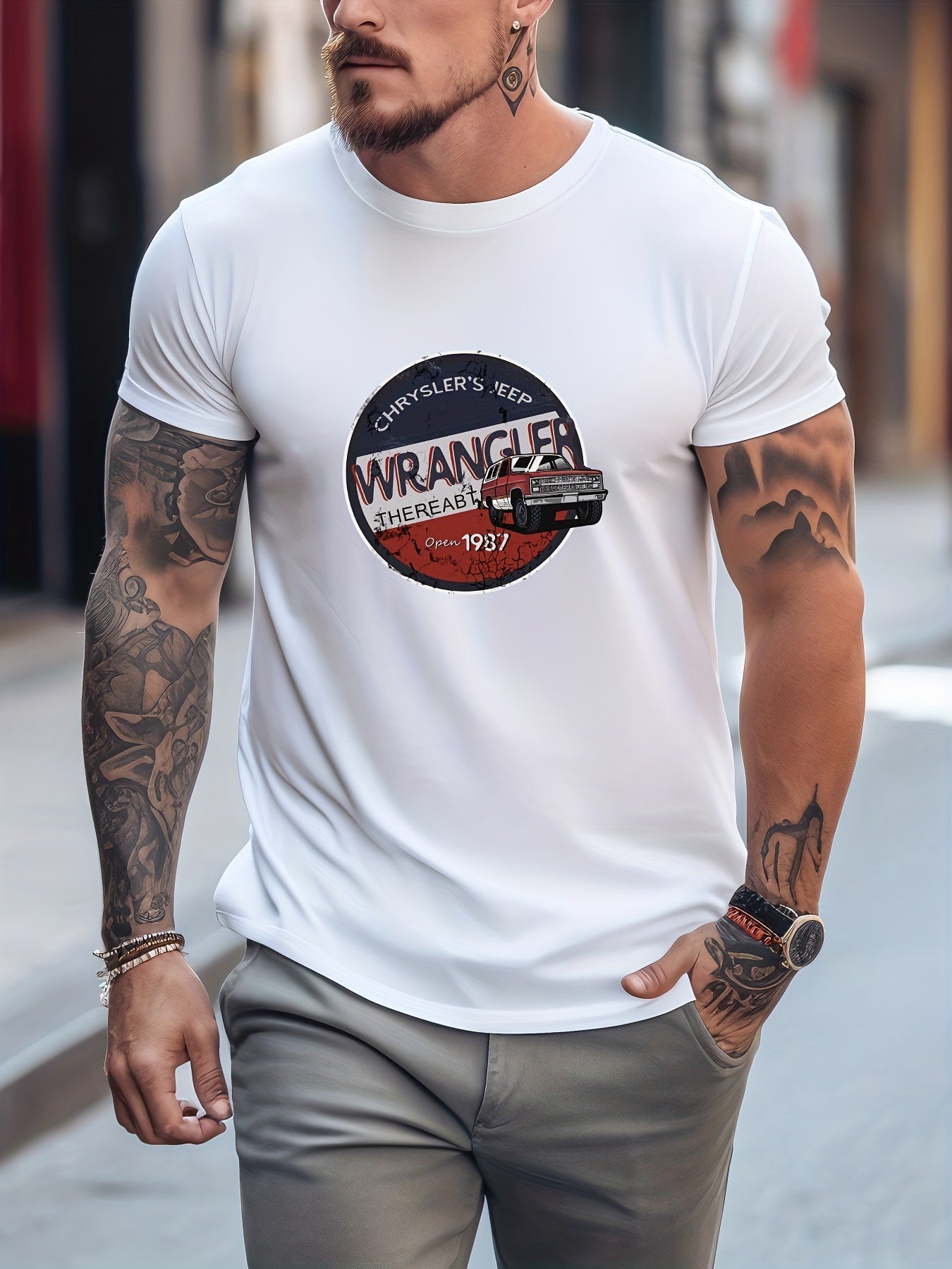 Men's Printed Leisure Sports T shirt Round Neck Tee Shirt