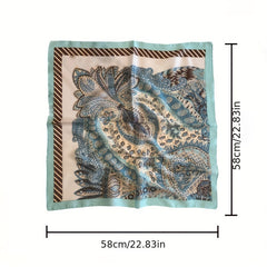 Green Paisley Print Bandana Vintage Square Scarf Silk Shawl Neckerchief