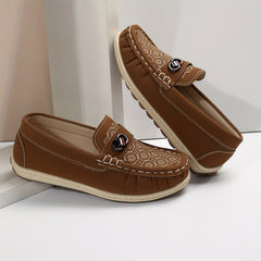 Boy's PU Leather Loafer Shoes Non Slip Vintage Slip On Preppy Style