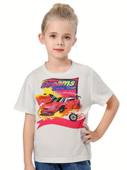 3D Sports Car & DREAMS COME Graphic Short Sleeve T shirt Pullover