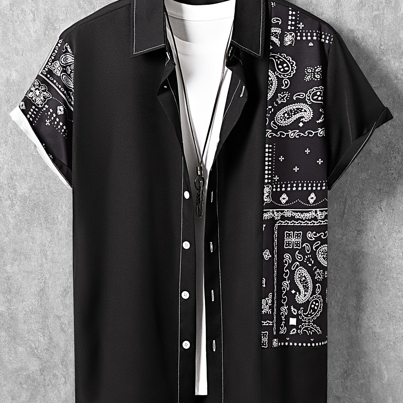 Men's Bandana Pattern Camp Collar Shirt