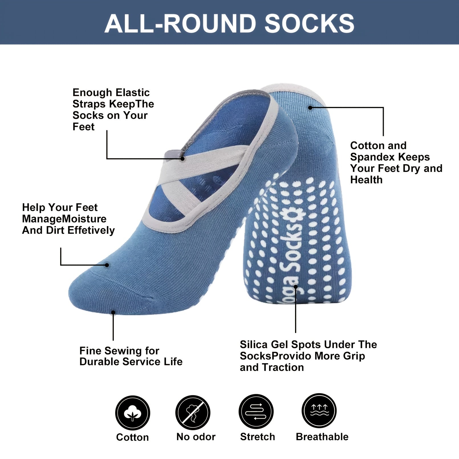 Women's Non Slip Yoga Socks with Cross Strap