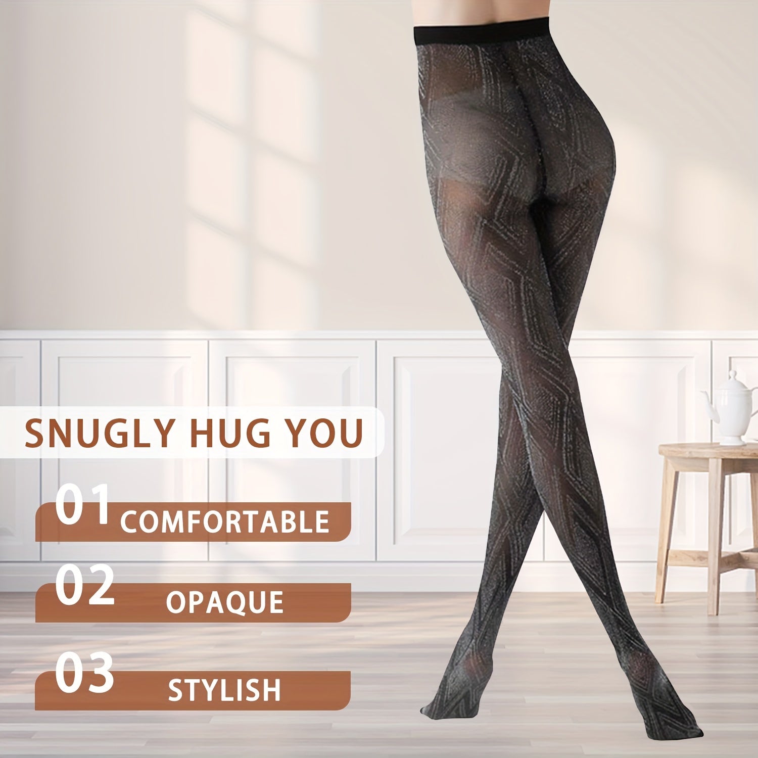 2 Pack Geometric Pattern High Waist Footed Pantyhose Women's Stockings