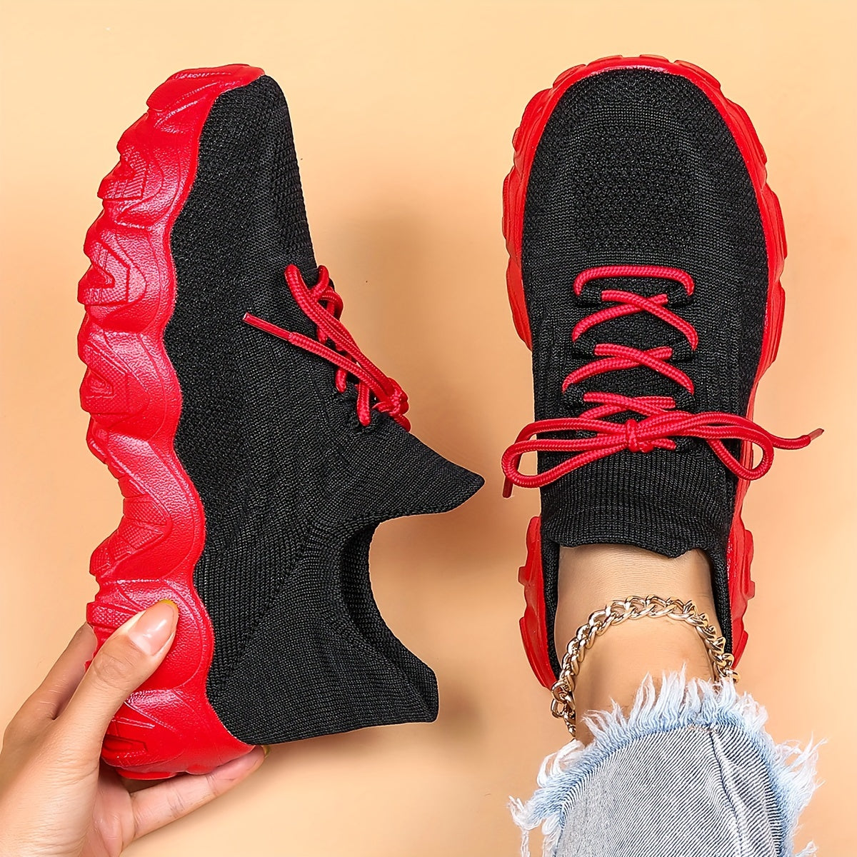 Thick Sole Running Shoes Mesh Breathable Lace Up Sneakers