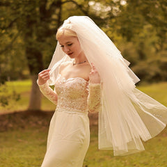 Mesh Veil with Faux Pearl Inlay for Bridal Head