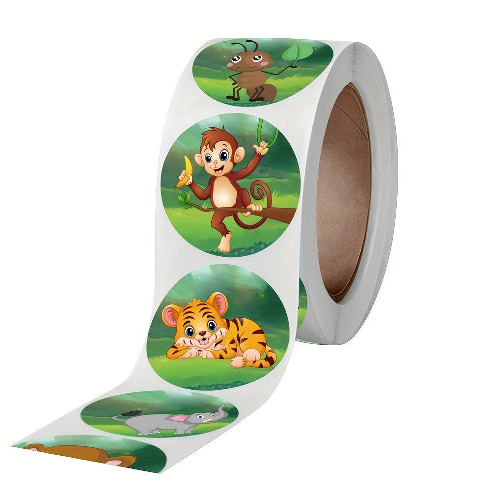 500pcs Zoo Animals Reward Stickers 2.54cm Roll School Teacher Cartoon Sticker