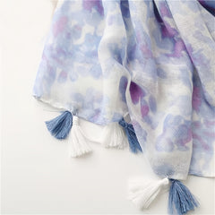 Light Purple Floral Scarf Shawl Breathable Tassel Warm Neck Scarf
